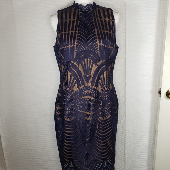 Bardot Dresses & Skirts - Beautiful evening dress blue lace w/ivory liner